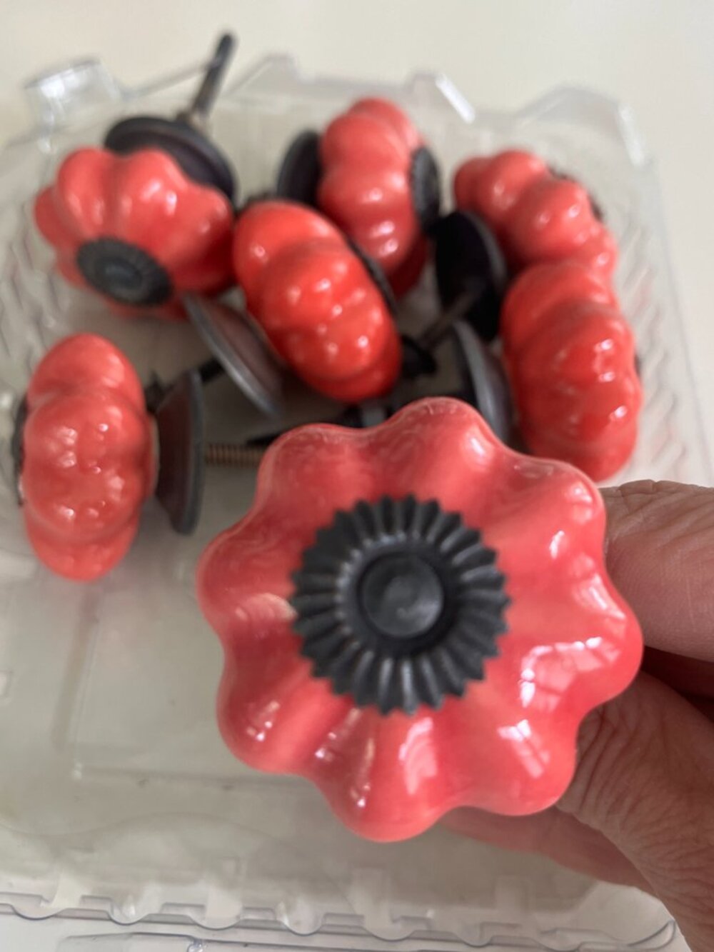 Anthropologie Coral Ceramic Drawer Knobs Set of 7 Cabinet Pulls Hardware